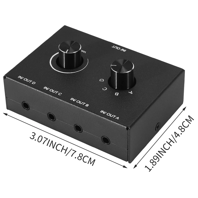 4-poorts audioschakelaar, 3,5 mm audioschakelaar, stereo AUX audioselector, 4 ingangen 1 uitgang / 1 ingang 4 uitgangen audioschakelaarbox SQ