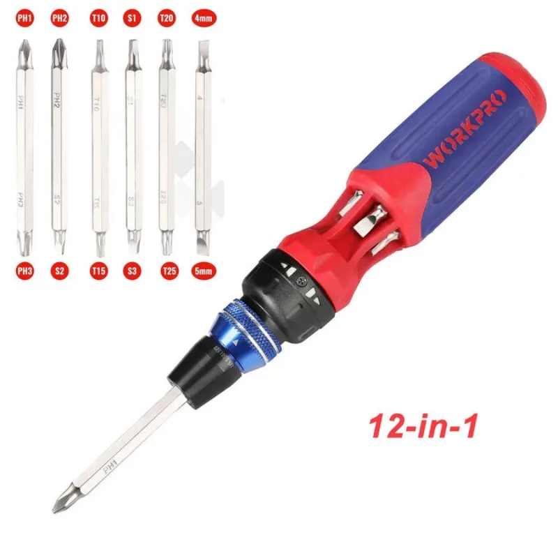 WORKPRO WP221063 12-In-1 Quick-Load Ratcheting Screwdriver Set