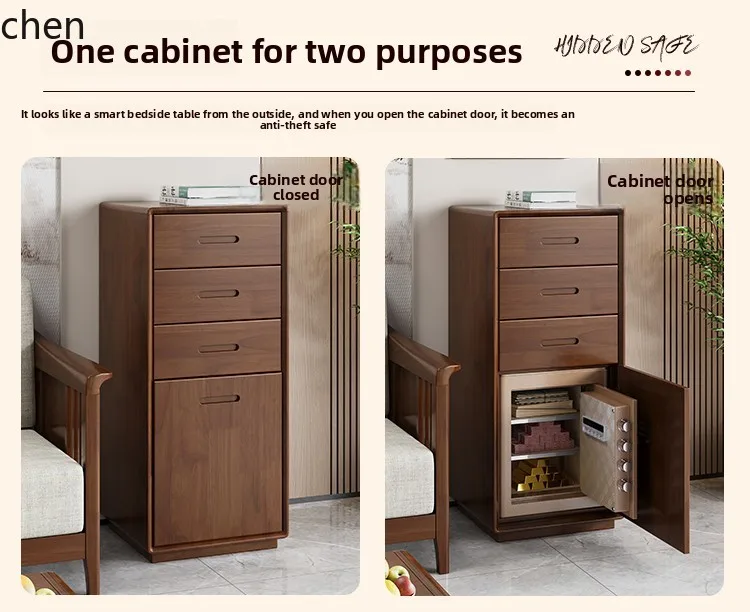 ZMLbedside table safe integrated solid wood storage bedroom bedside safe household