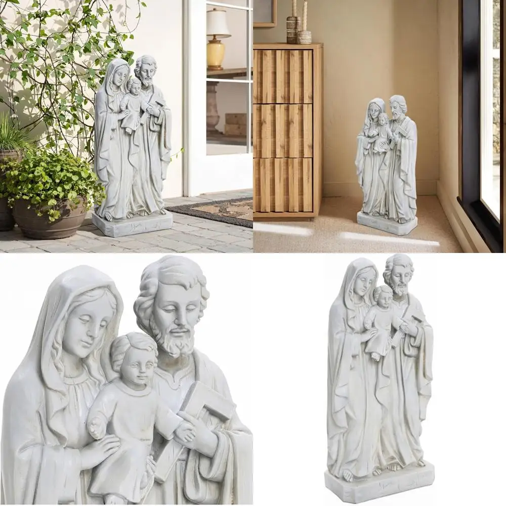 

19-дюймовая било-белая статуя святой семьи из полирезины, подходит для католического декора в помещении и на открытом воздухе, идеально подходит для торжеств Sagra
