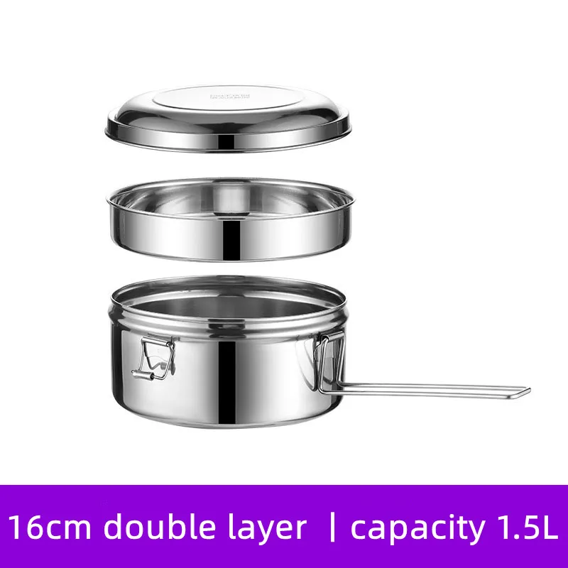 304 Stainless Steel Round Lunch Box Big-capacity 2-Layer Bento Box Separate Boxes Leak Proof Picnic Box For Students\' Canteen