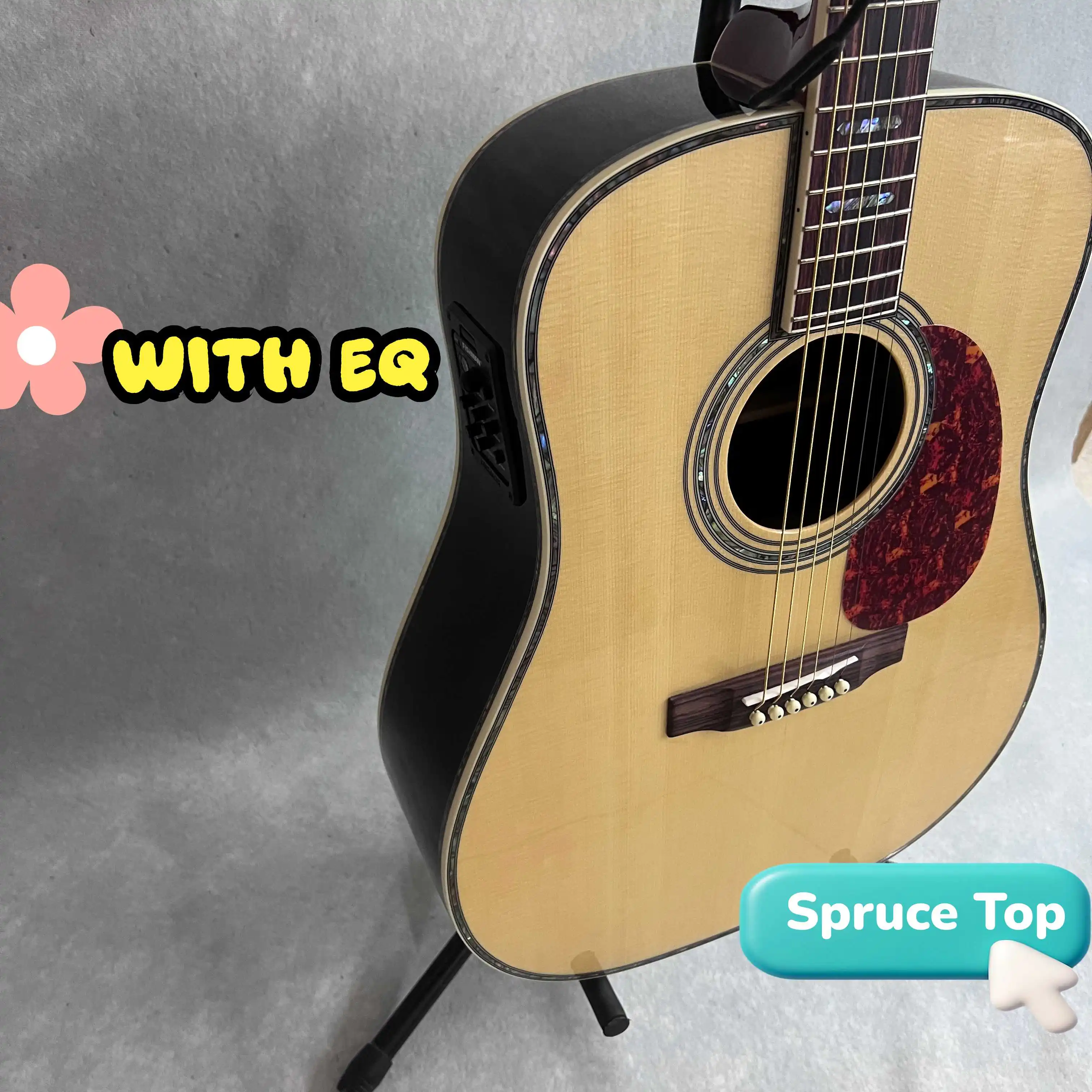 

Classic D-45 Acoustic Guitar with EQ Spruce Wood Color Body Bone Nut Folk Style