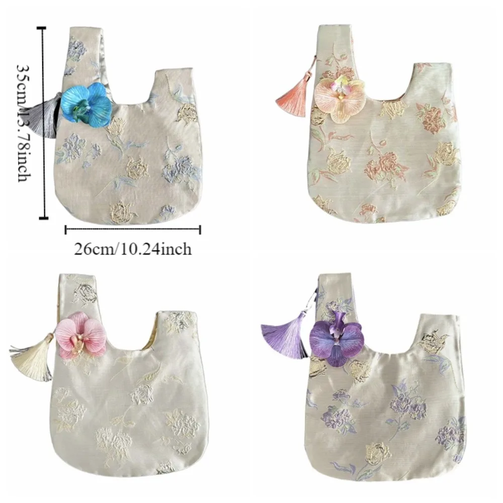 Small Item Pouch Tassel Knot Wrist Bag Storage Bags Cosmetic Bag New Chinese Style Handbag Lunch Bag Flower Pendant