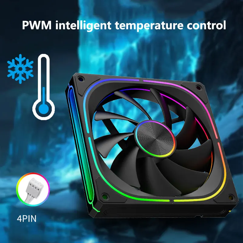 UPSIREN PF-14 V2 140MM ARGB Performance Chassis Fan 600-1600RPM Hydraulic Bearing 5V-3PIN ARGB/4PIN PWM 9 blades Prism Halo Fan image 5