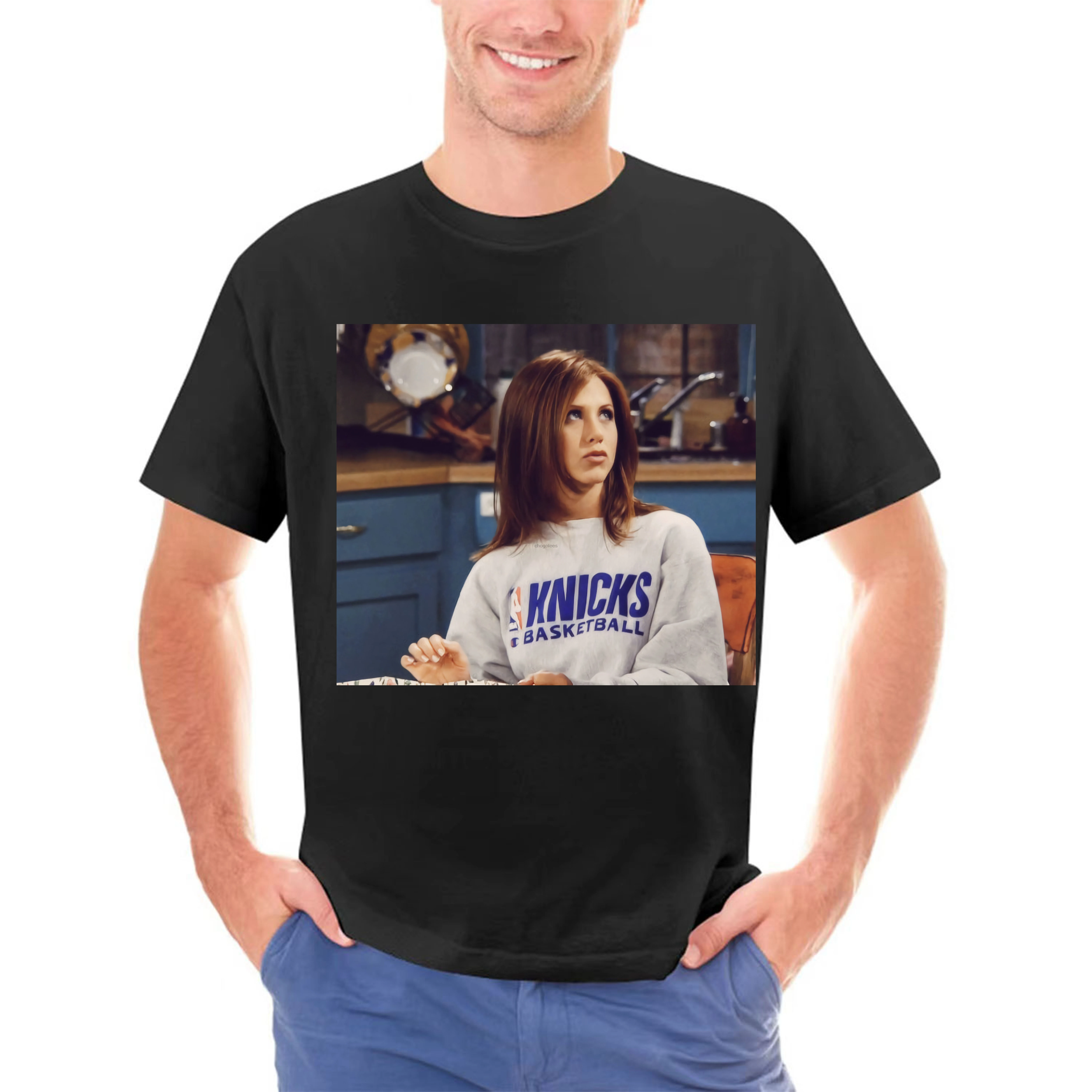 JENNIFER ANISTON KNICKS FRIENDS 90S T SHIRT TV SHOW SITCOM 90S NYK MENS S-3XL T-Shirt Men Short Sleeve Funny Top Tee Plus Size