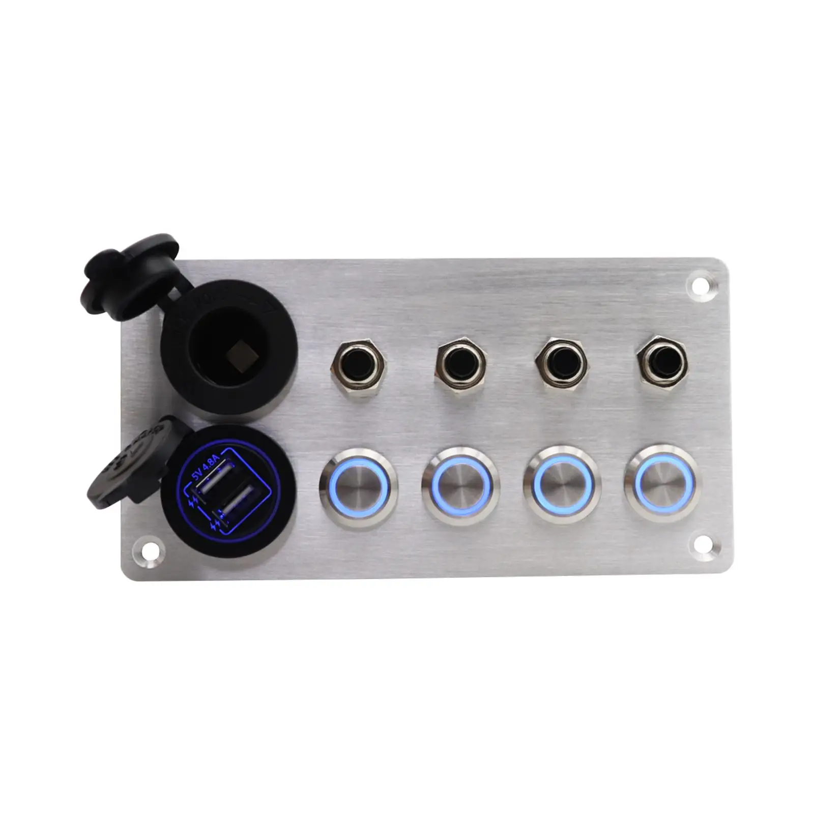 4 Ways Rocker Switch Panel Blue .8 Amp USB Aluminum for Cars