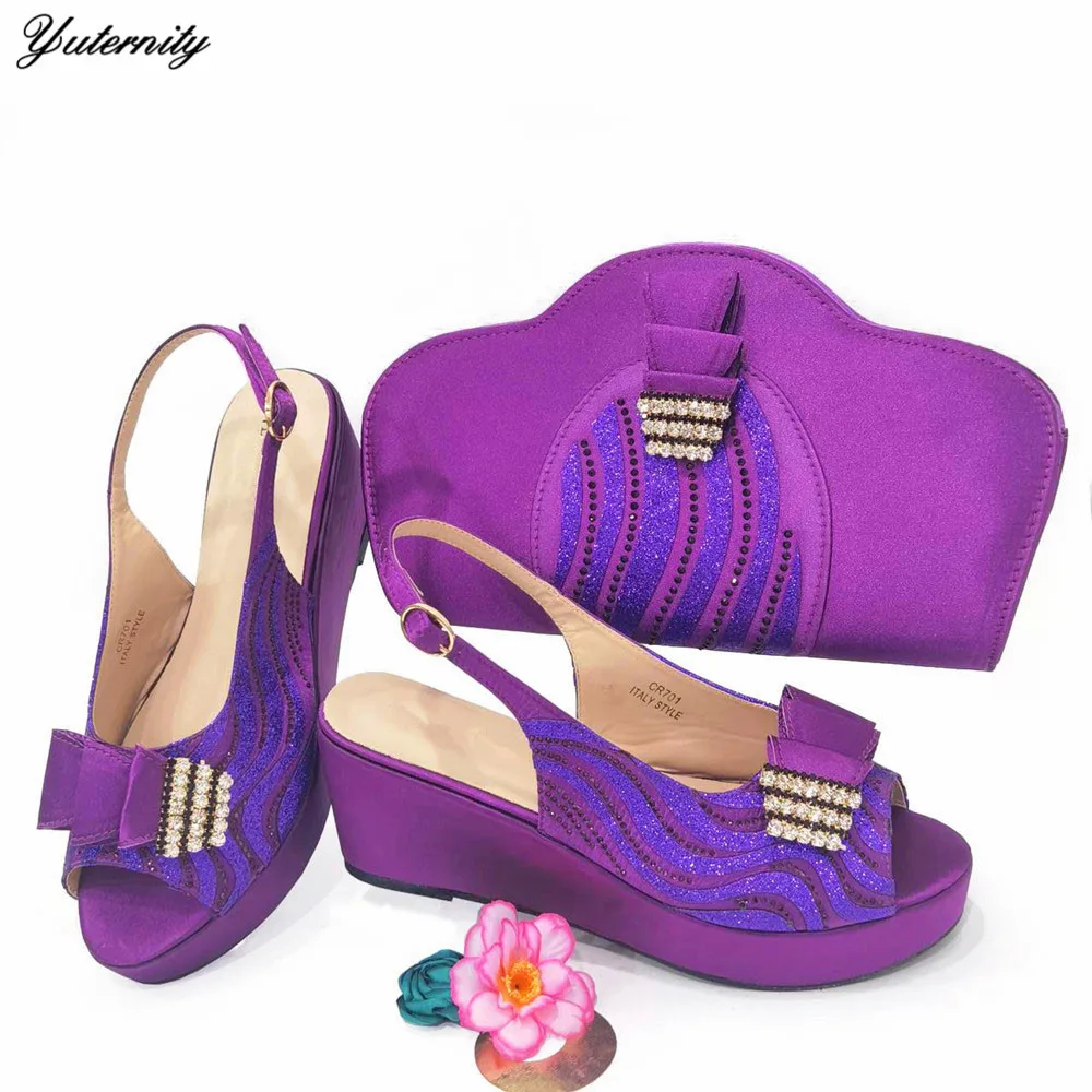 High Quality African Style Woman Shoes And Bags Set Hot Sale Italian Decorated With Crystal Shoes With Matching Bags For Party