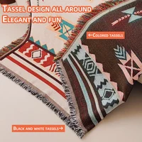Aztec Blanket, Oversized Boho Throw Blanket with Fringe, Southwestern Geometric Tapestry Vintage Woven Throw Blankets, Double-Si 6