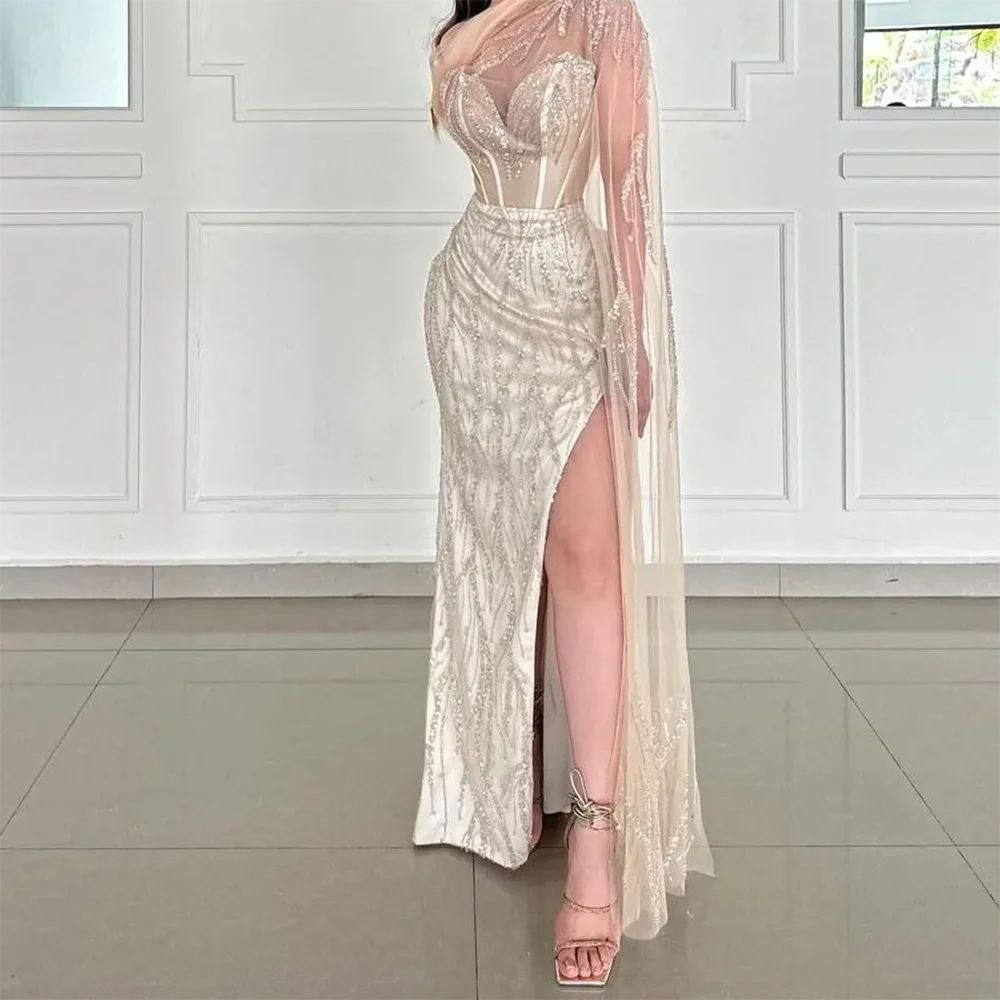 

Иллюзионные бусины на одно плечо, плиссированные до щиколотки, прямые вечерние платья, платья для дня рождения, выпускного вечера по индивидуальному заказу