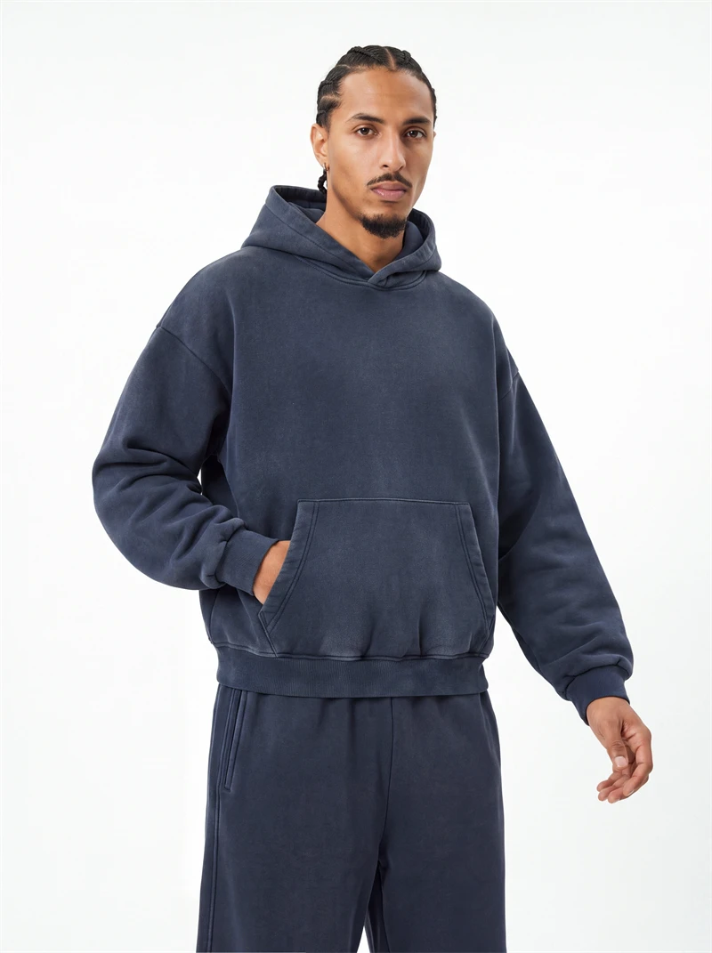 JMD Retro Winter 390gsm Washed Fleece Solid Hoodie For Man Unisex Boxyfit Distressed Soft Warm Hooded Pullovers Coat QH0161