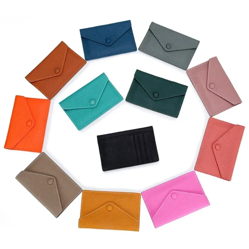 Porta-cartão real Bagger para mulheres, couro genuíno de vaca, porta-moedas de grande capacidade, carteira curta ultrafina simples, moda, 2215