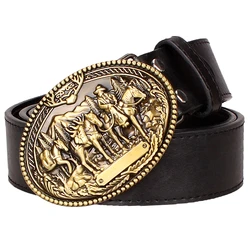 Ceinture en cuir Knight Interface West pour hommes, ceinture en métal doré, style cowboy, hip hop, rock, jeans, mode