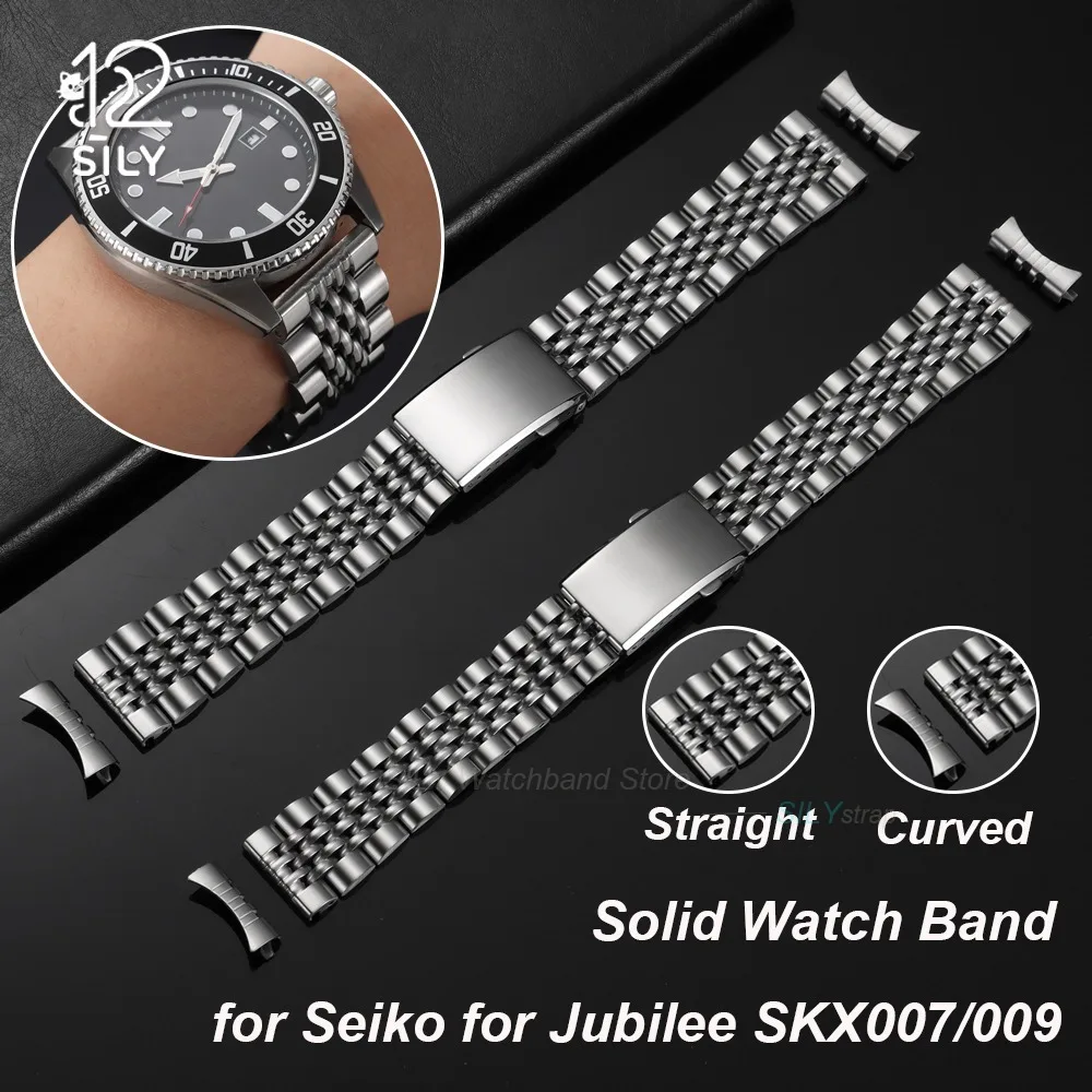 Bracelet en métal de luxe 20 mm 22 mm, bracelet de montre en acier inoxydable massif pour Seiko pour Jubilee SKX007/009, boucle de sécurité pliable