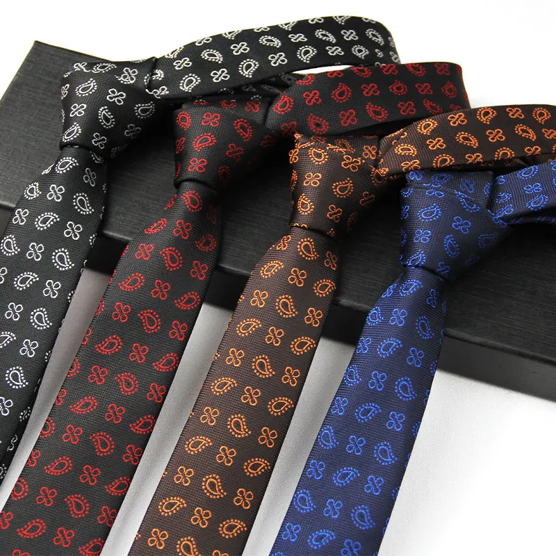Men's Hand-Tied Narrow Tie 6cm (2.36inch) Small Paisley Polyester Black Red Blue Multi-Color Business Wedding Conference Speech Suit Accessories