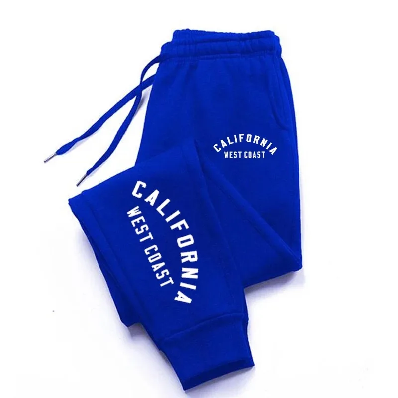 Autumn and Winter Couple Casual Sweatpants 2024 California West Coast Print Jogging Leggings Drawstring Fleece Trousers S-3XL