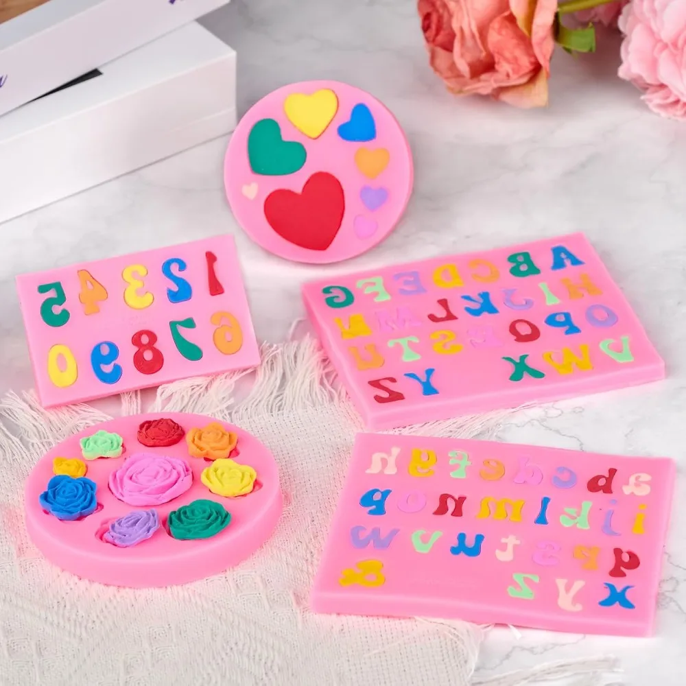 5 PCS Silicone Letter Molds, Non-Stick Number Heart Rose Flower Fondant Molds for Chocolate, Candy, Cake Decoration, Cupcake Topper view 6