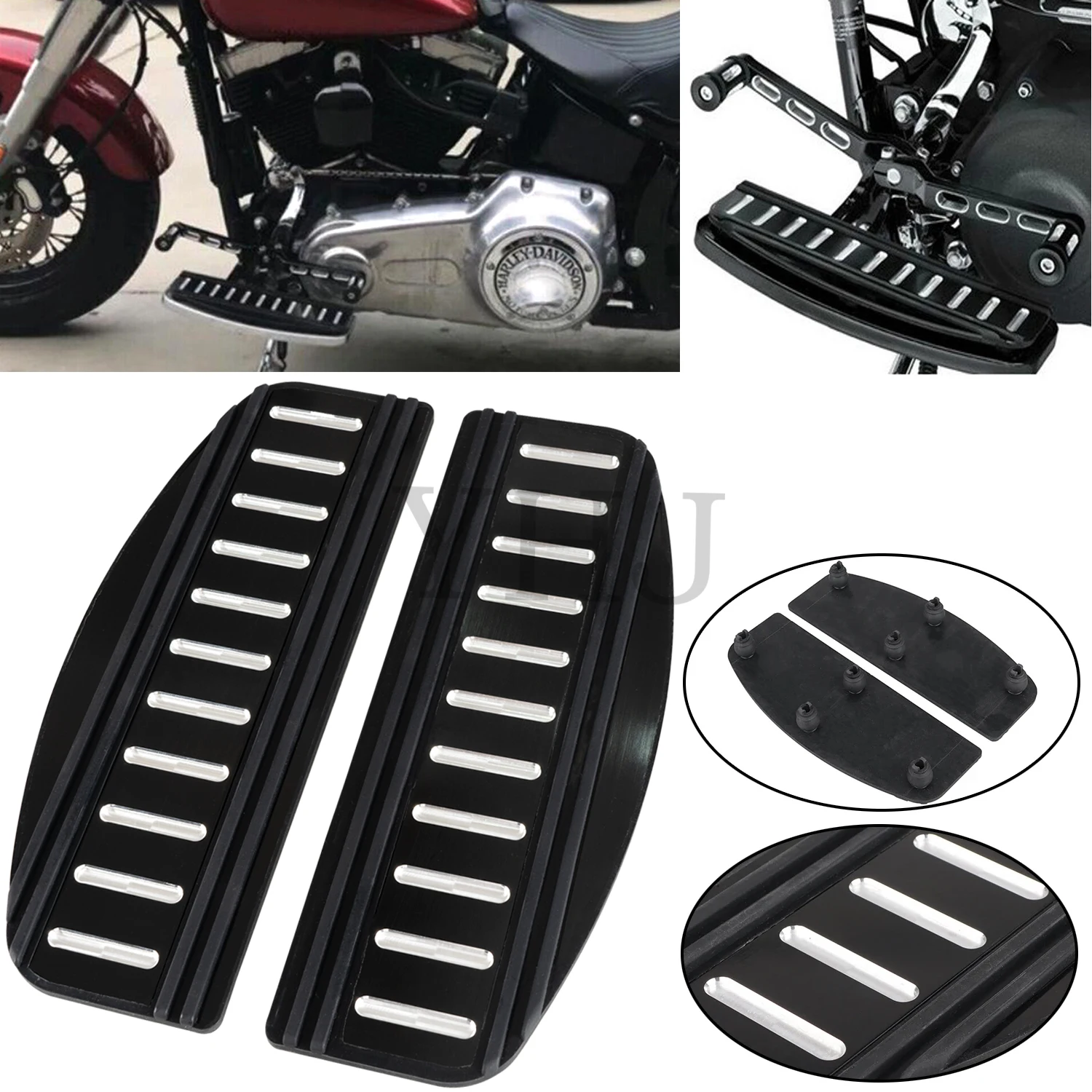 Rider Insert Floorboard Footboard For Harley Motorcycle Touring Electra Street Road Glide King Softail Black Rubber And Aluminum