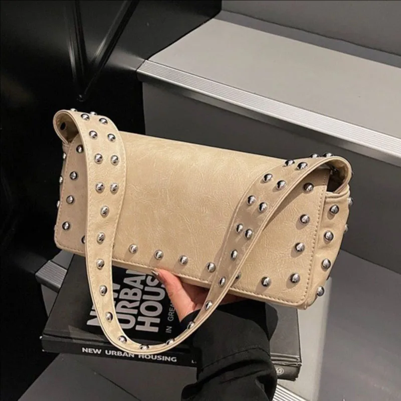 

Studded Pillow Bags New Punk Rivet Women Shoulder Bag High Quality PU Leather Underarm Bags for Women Handbags and Purses Clutch