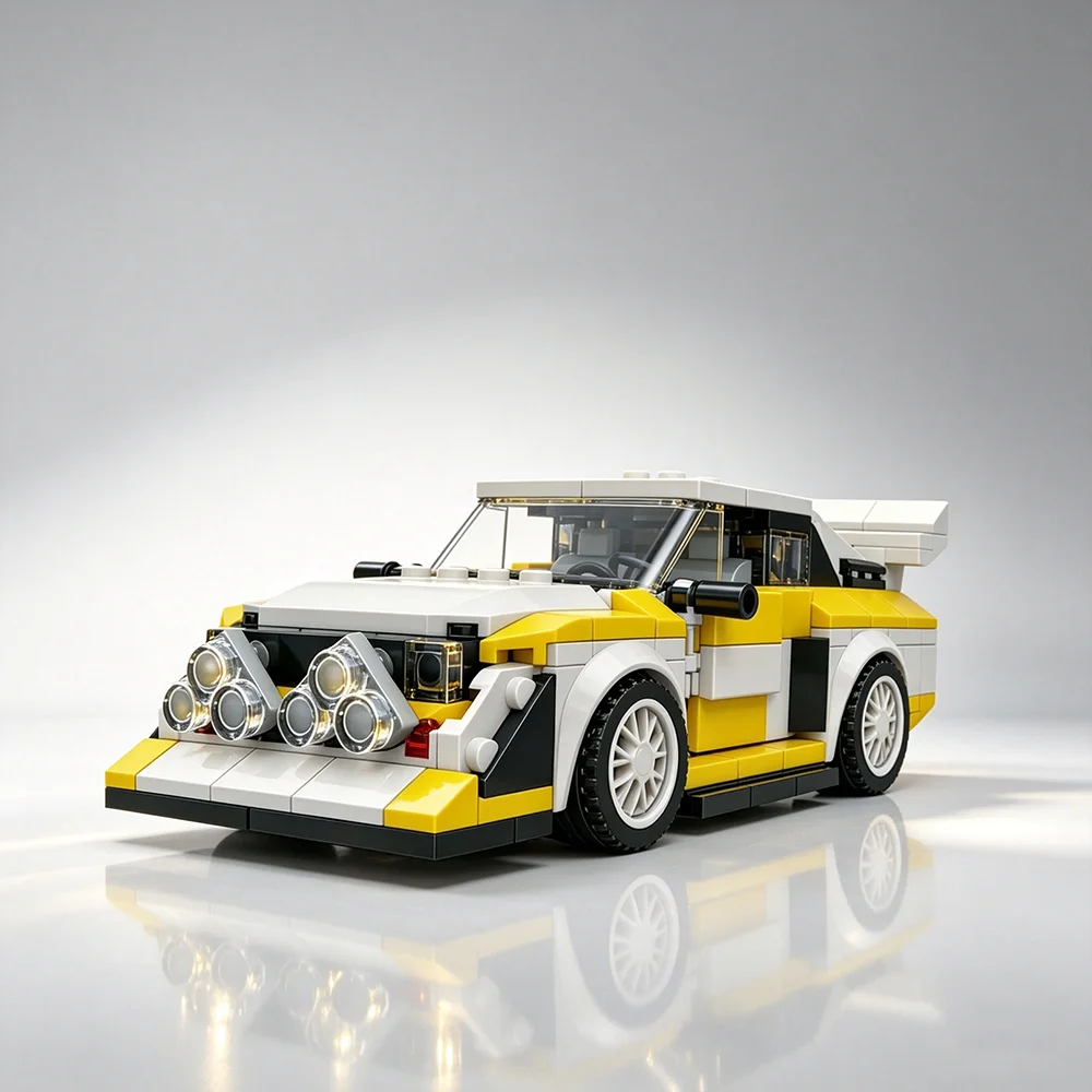 Classic Yellow & White Racing Car Blocks, Highly Detailed 3D Model Kit, Exquisite Room Decor, Perfect Gift for Car Enthusiasts