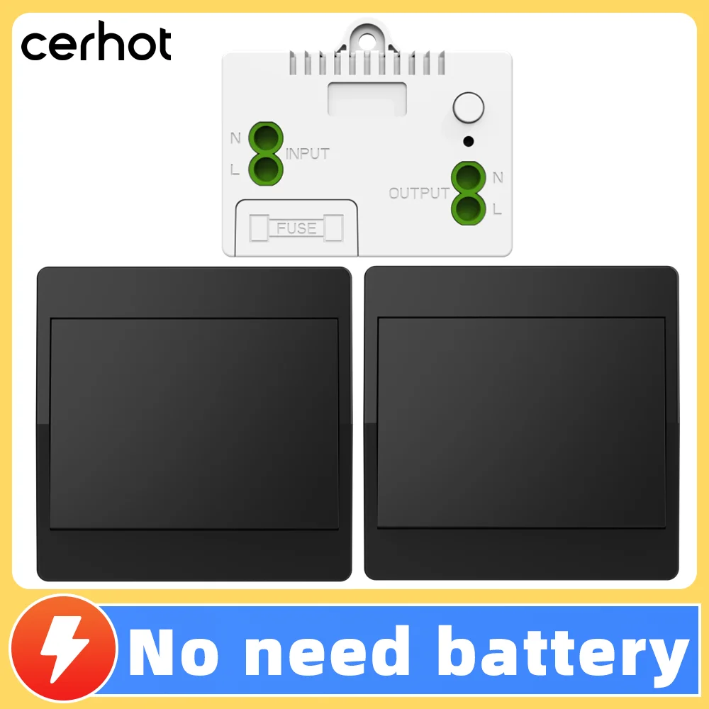 

Cerhot 10A Умный дом Черные беспроводные переключатели с автономным питанием для освещения Набор кинетических выключателей света Дистанционные выключатели света Кнопка