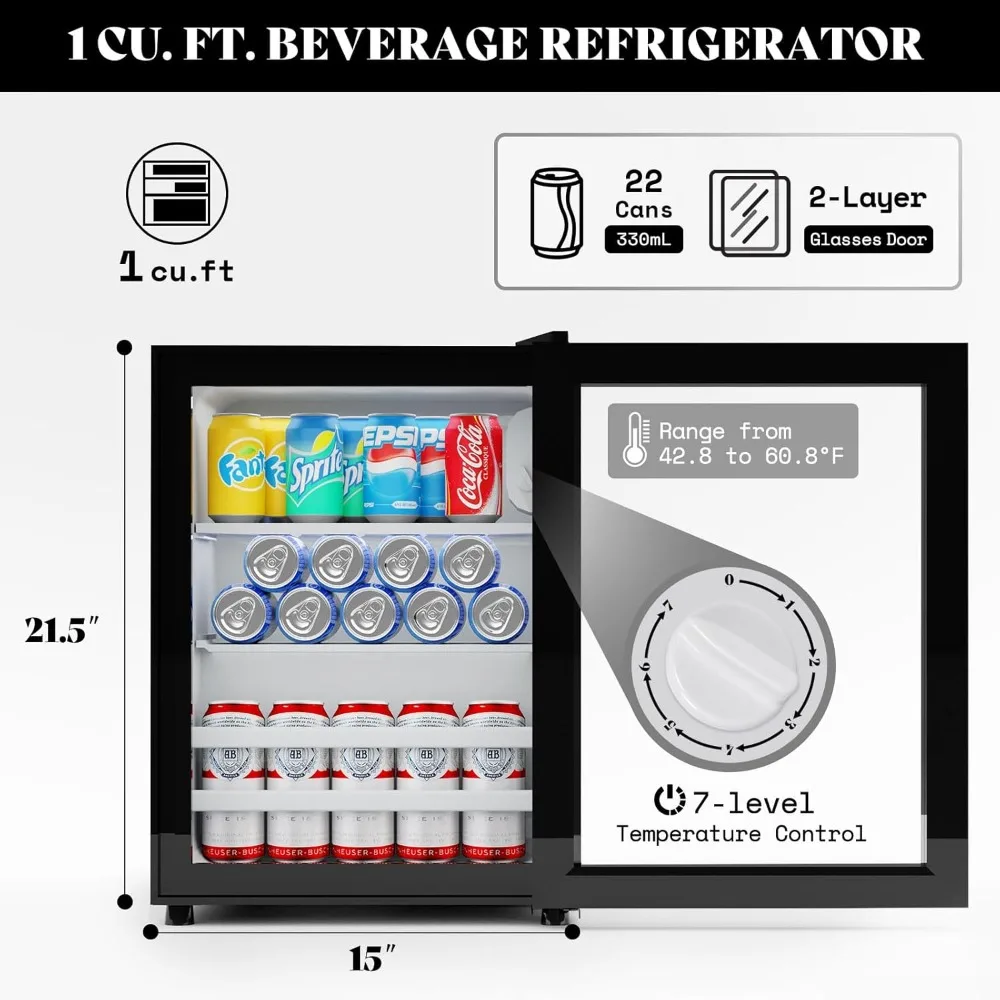 TV Stand Built-in Mini Refrigerator, High Glossy Entertainment Center with LED Lights & Ample Storage Space for Living Room