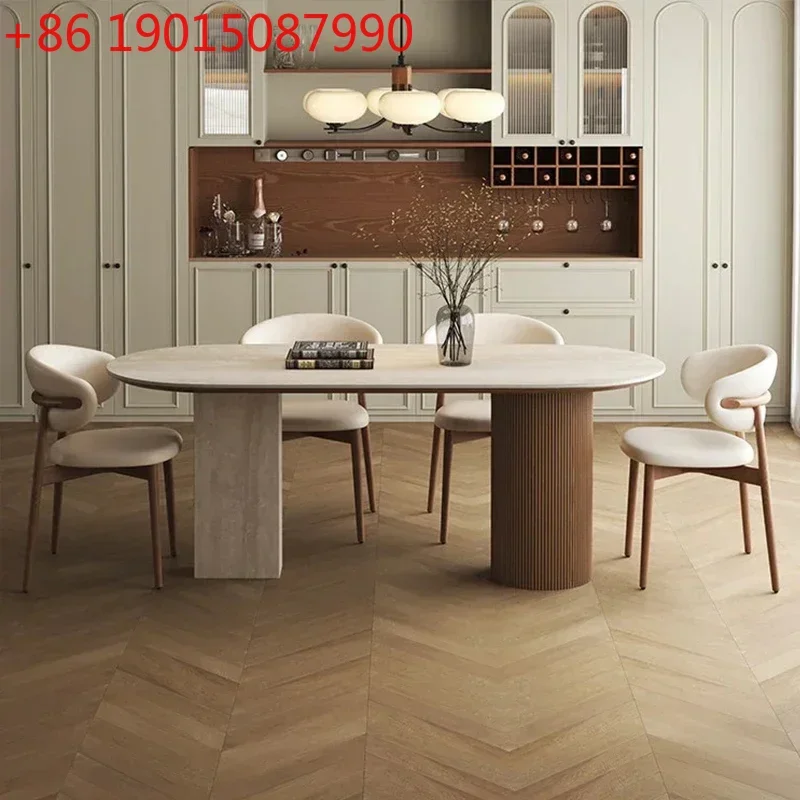 

French travertine dining table Roman column table marble designer oval dining table53