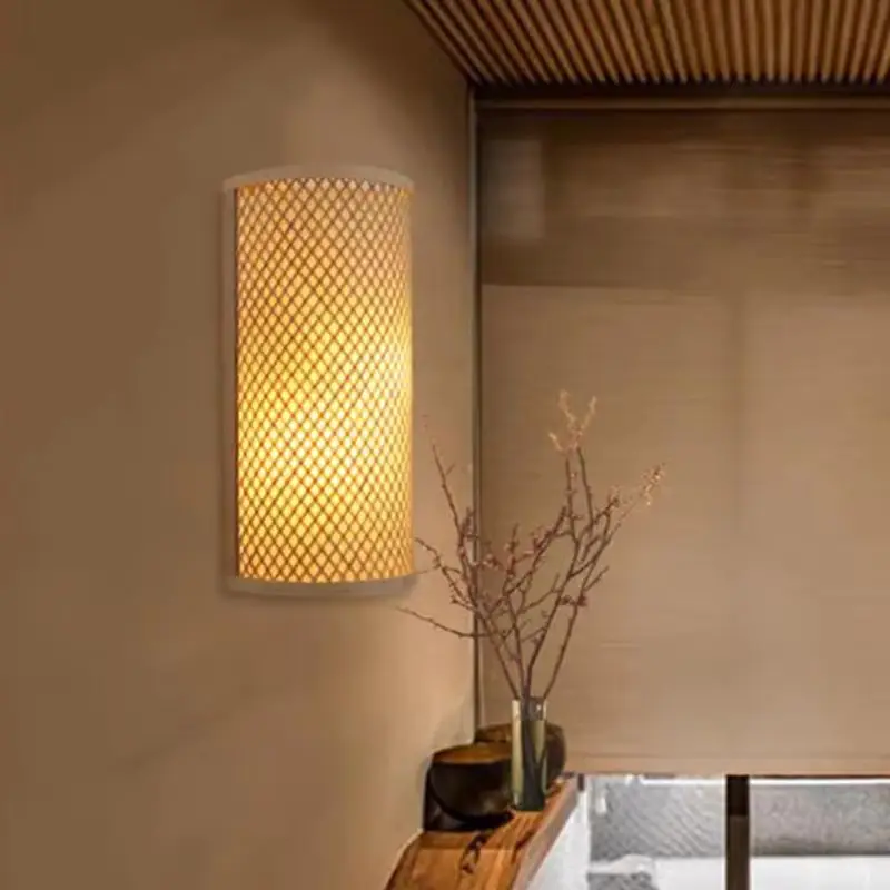 

Natural Bamboo LED Wall light Japanese style Sconce wood wall restaurant bar cafe bedroom hotel hall living room Izakaya lamp