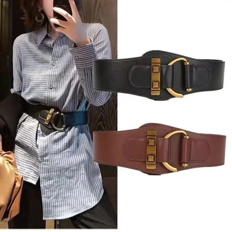 حزام عريض أحمر للسيدات مزخرف من Cummerbunds المرنة لمعطف التنورة، إكسسوارات عتيقة لختم الخصر الأسود للنساء والرجال #3