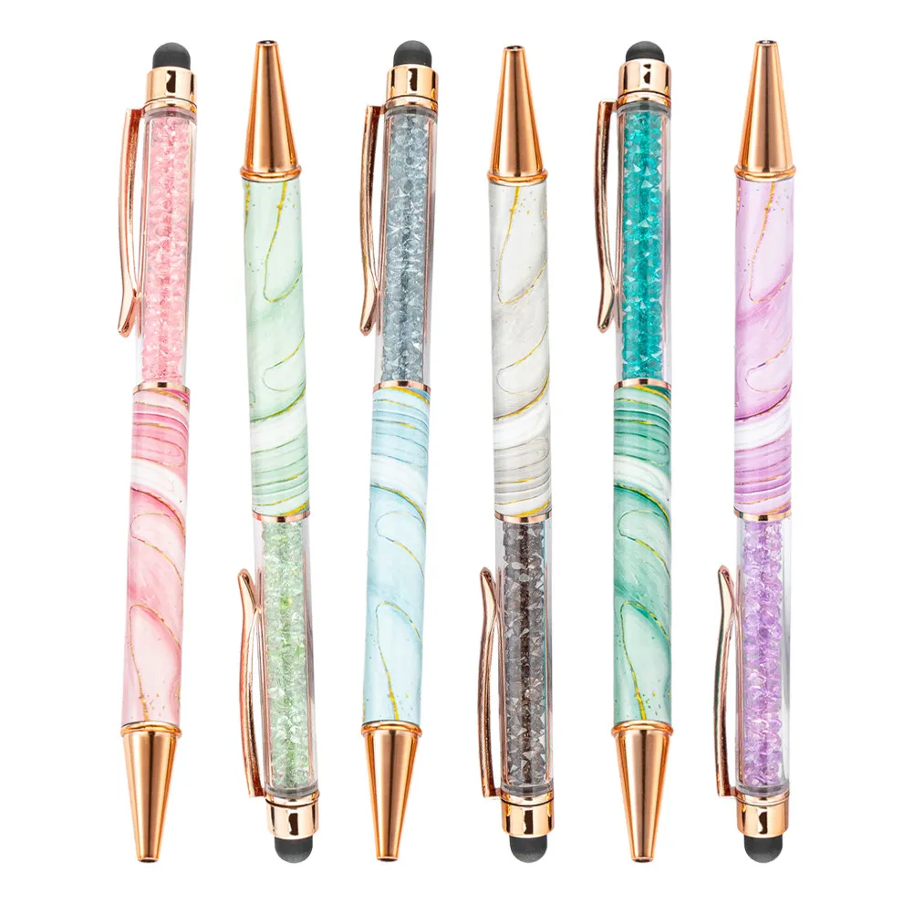 

Набор из 6 шариковых ручек с сенсорным экраном, с мраморным узором, тонким наконечником, для плавного письма, для офиса, школы, медсестер, ведения дневников, оптом