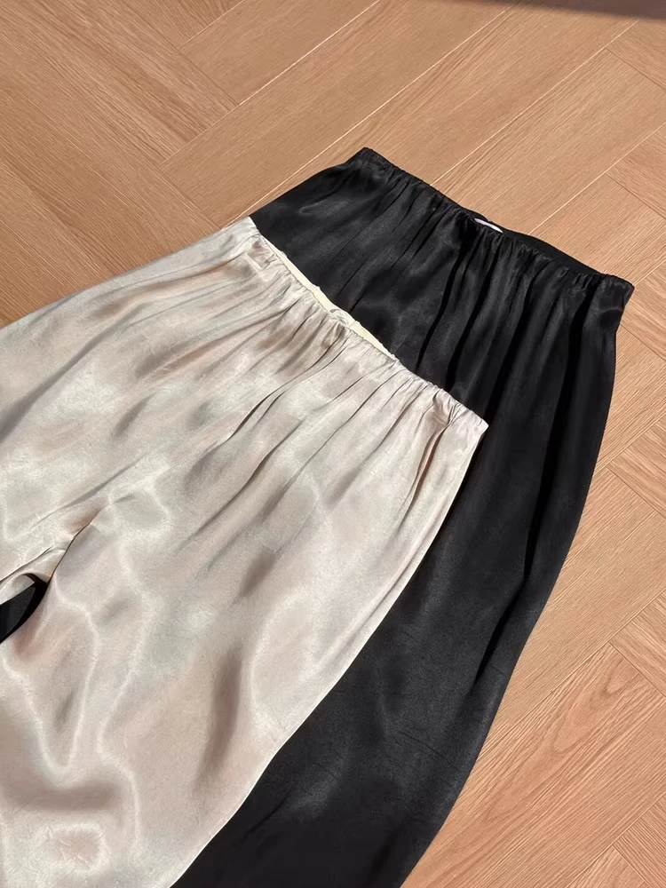 High Waist Wide Leg Pants Elastic Waist Loose Fit Women's Casual Trousers Summer Fashion Brand Buckle European Style