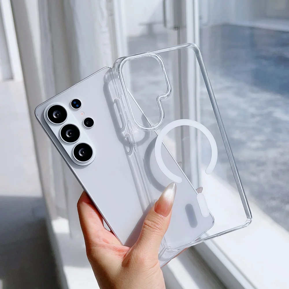 Luxury For Magsafe HD Clear PC Magnetic Phone Case For Samsung S26 S25 S24 23 Plus Ultra Wireless Charge Bumper Shockproof Cover