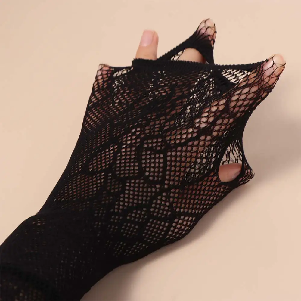 

Готические модные черные перчатки с паутиной, длинные, дышащие, без пальцев, тонкие, эластичные, сетчатые, для уличной моды