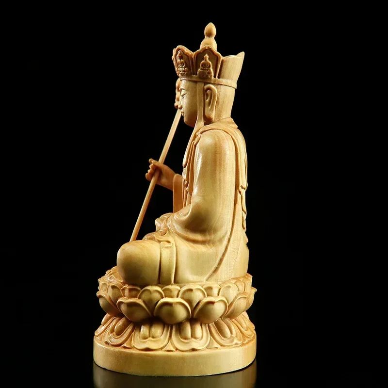 Feng Shui Boxwood Carving Ksitigarbha Bodhisattva Home Living Room Buddha Crafts Ornaments