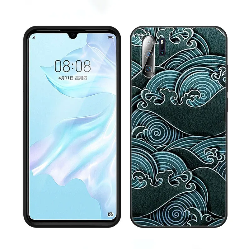 Hot Wave Art Japanese Phone Case For Huawei P8 P9 P10 P20 P30 P40 Lite E P50 P Smart Pro Z S 2018 2019 2020 2021 TPU Black Cover