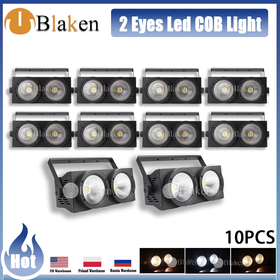 No Tax 10Pcs  2 Eyes 200W LED 2IN1 COB Cool Warm White Lighting 2X100W Blinder Lighting Wedding Party Bar DMX Stage Lighting