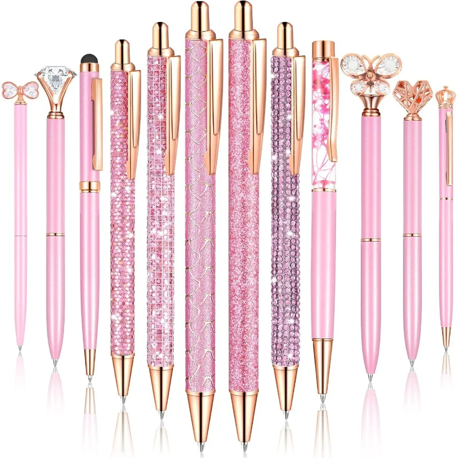 

12 Pcs Diamond Pens Metal Liquid Sand Glitter Cute Ballpoint Pen Set Girly Crystal Pen Women Ballpoint Pen Black Ink Ball Point