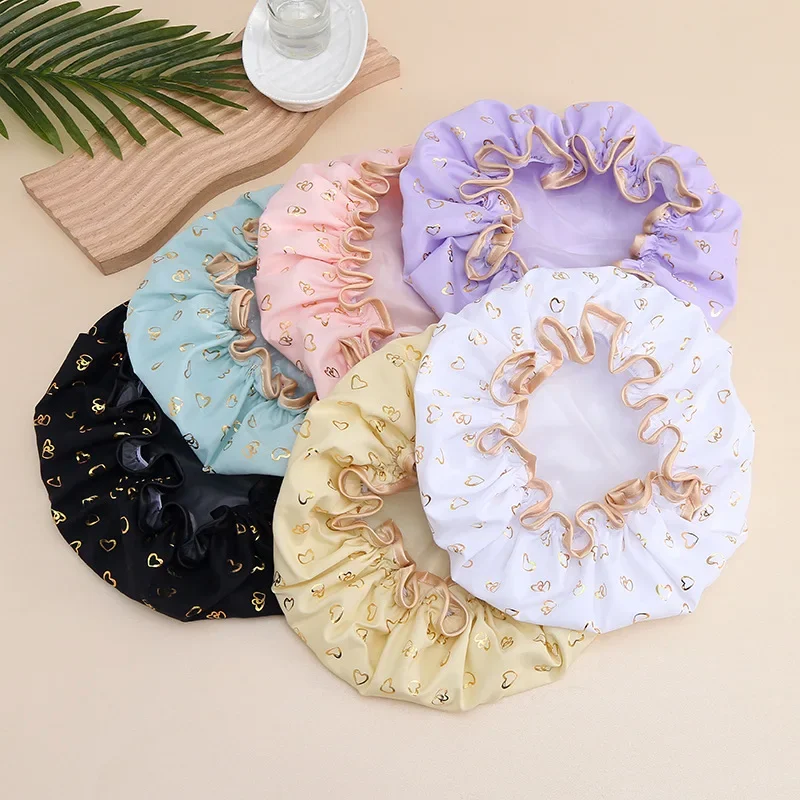 

Двухслойная шапочка для душа с золотым тиснением и принтом, водонепроницаемая шапочка для душа для женщин, бытовая, против дыма и защиты от плесени.