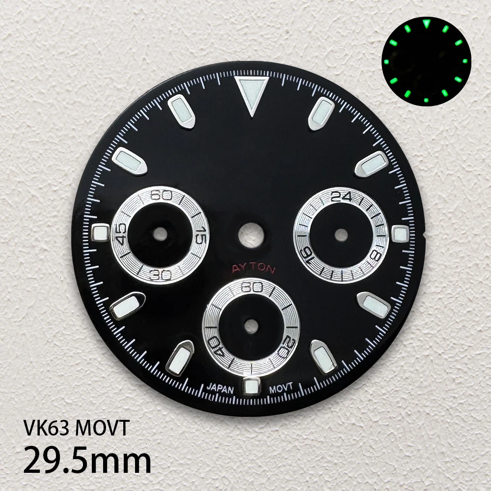 29.5mm S Logo DTN Panda quadrante adatto al movimento VK63 verde luminoso quadrante di alta qualità accessori per la modifica dell'orologio