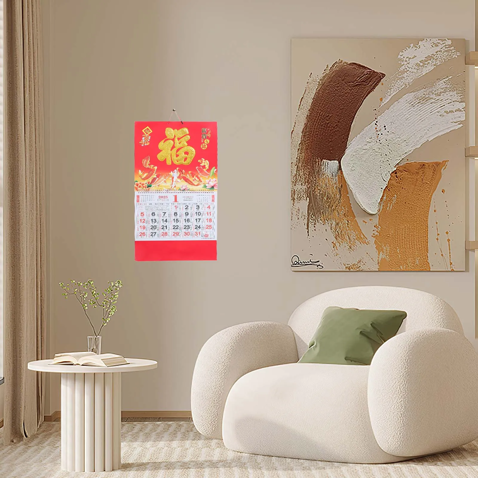 2025 Snake Year Hanging Wall Calendar Monthly Layout Fu Character Planner Calendar Traditional Chinese New Year Decor