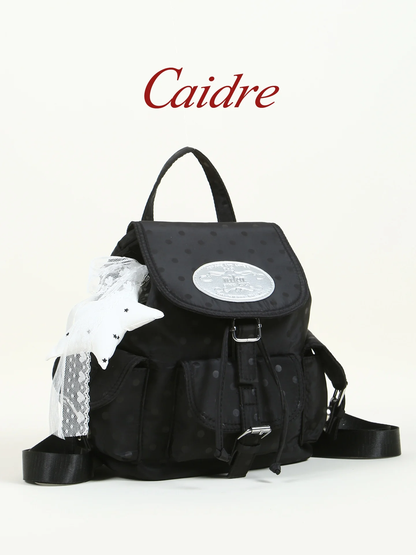 Caidre Korean Polka Dot Drawstring Backpack Women's Birthday Commuter Travel Bag Multiple Pockets Student Bookbag