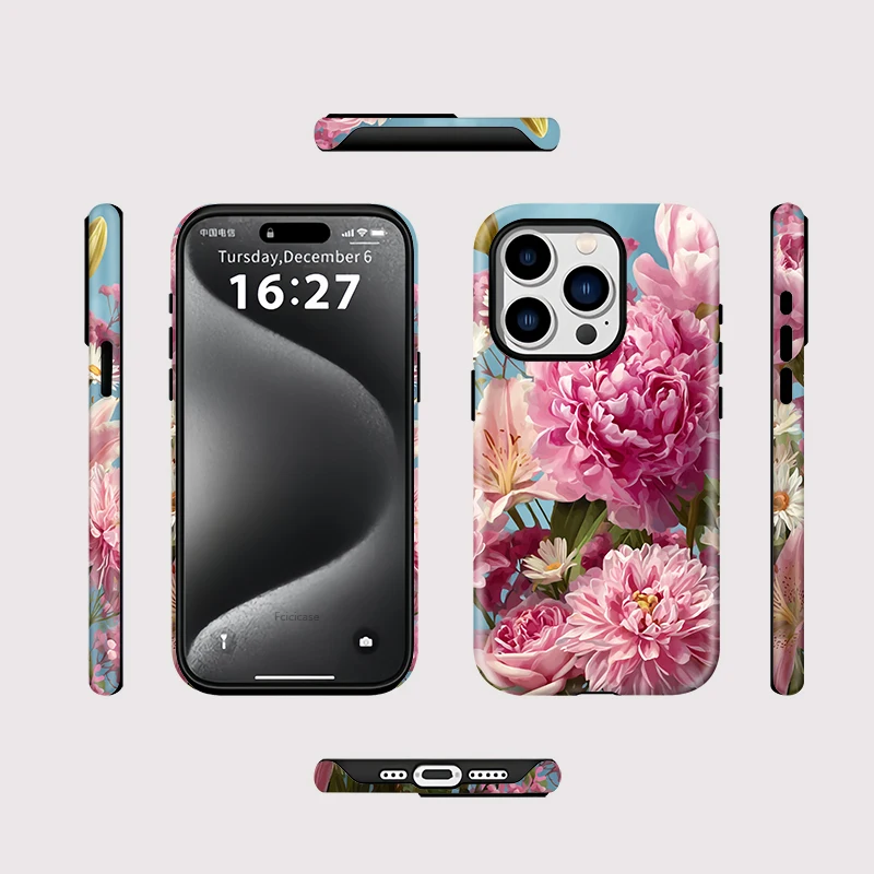 حافظة هاتف Fcicicase غير لامعة لهاتف Magsafe لهاتف iPhone 17 Air 16 15 14 Pro Max 12 11 13 أكريليك 2 في 1 مغناطيسي غير لامع على شكل زهرة Funda #2