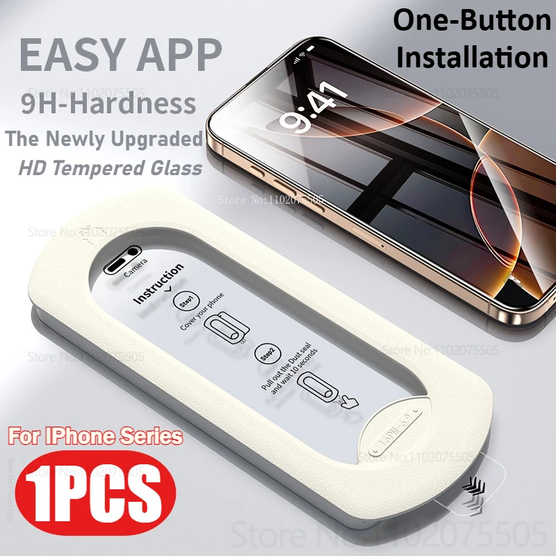 

1 шт., без пыли, установка в один клик, защитная пленка для экрана для IPhone 13/14/15/16 ProMax 12Mini 11Pro, закаленное стекло 15 Plus 16E X XS
