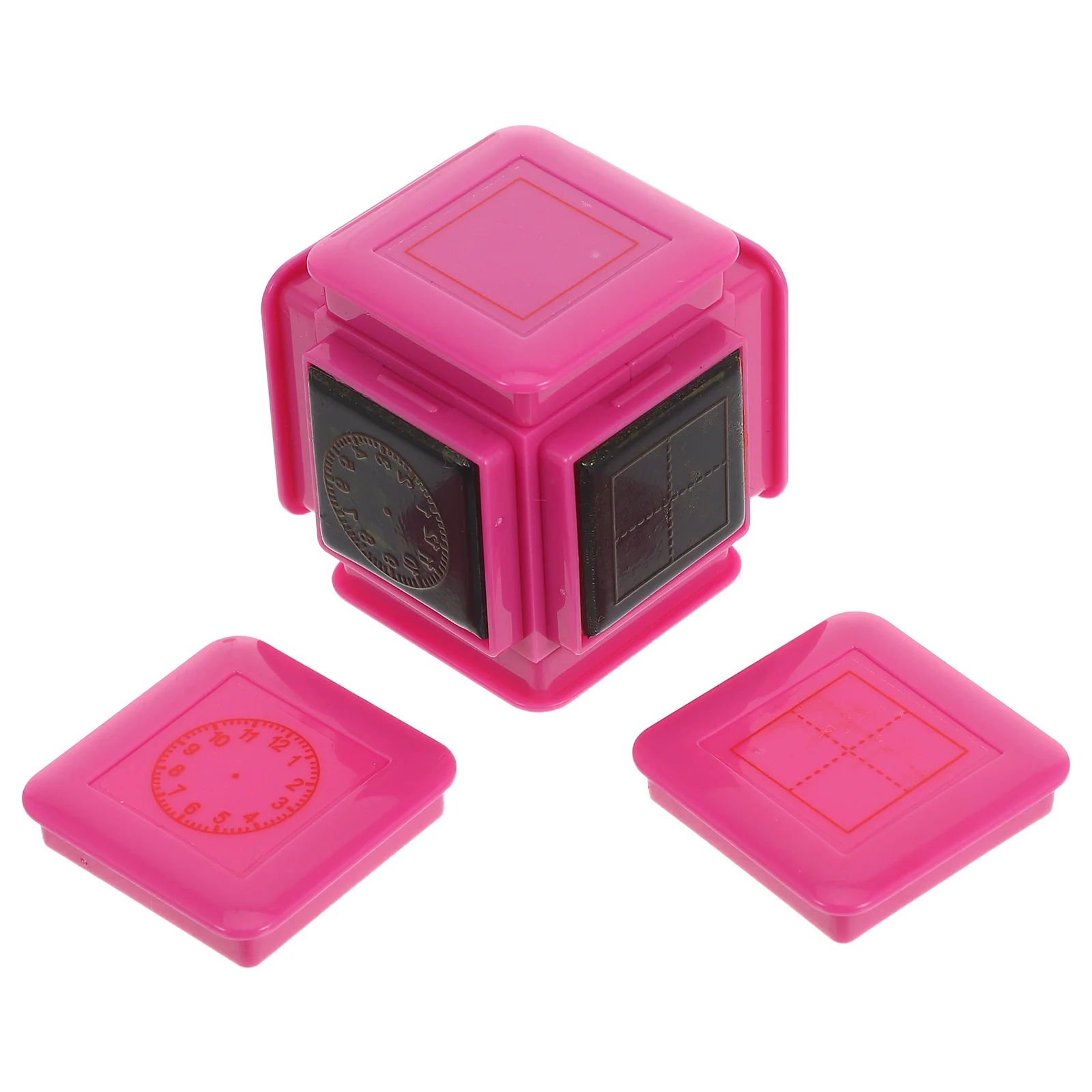 Self-Inking Six-Sided Stamp Set with Grid Line Clock Pinyin Tianzige Mizige for Handwriting Practice Classroom Teaching Supplies