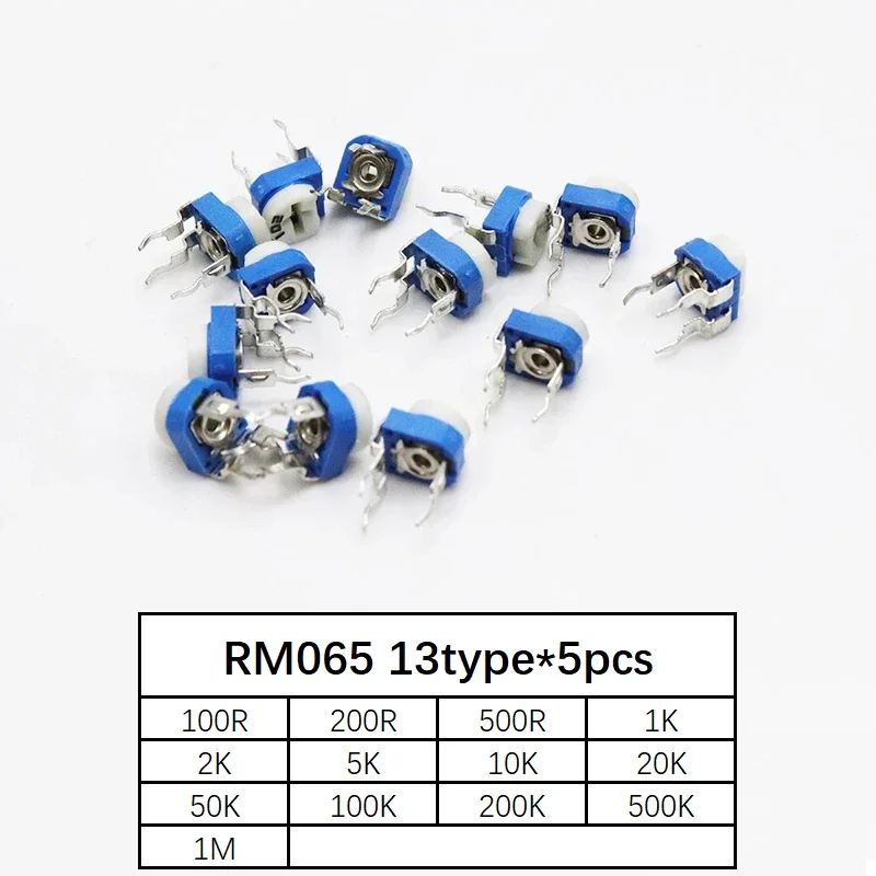 Trimmen Potentiometer Rm065 Topaanpassing 100r-1M Rm065 WH06-2 Variabele Weerstanden Diverse Kit 13Type * 5Pcs = 65Pcs Kit