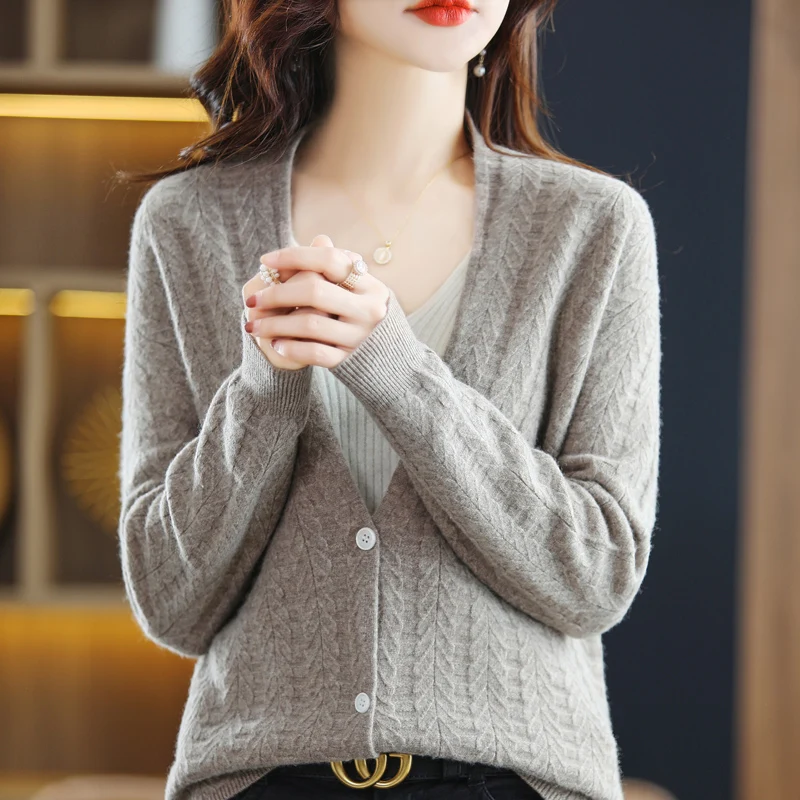 wool cardigans brief for women 280g Cardigan Knitted tops Women's cardigan sweater korean fashion 100% Pure Wool 2022 New Sale