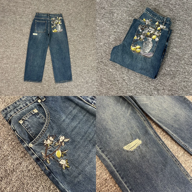 

High-quality Printed Embroidered Men's Women's Pants Trendy Retro Derchutze Jeans