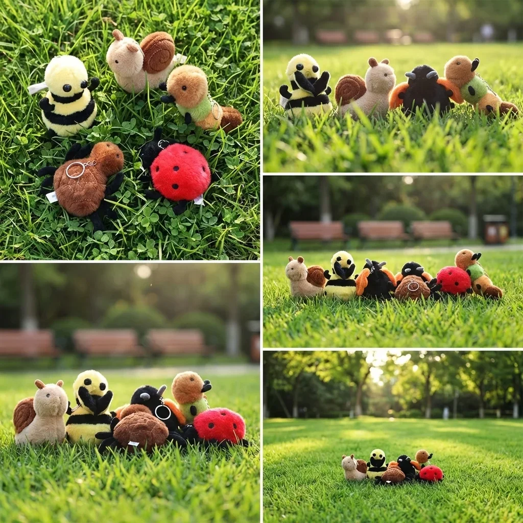 Creative Insect Plush Toy Small Spider Cute Insect Keychain Bag Charm School Bag Charm Snail Bee Stuffed Animal Doll Keyring