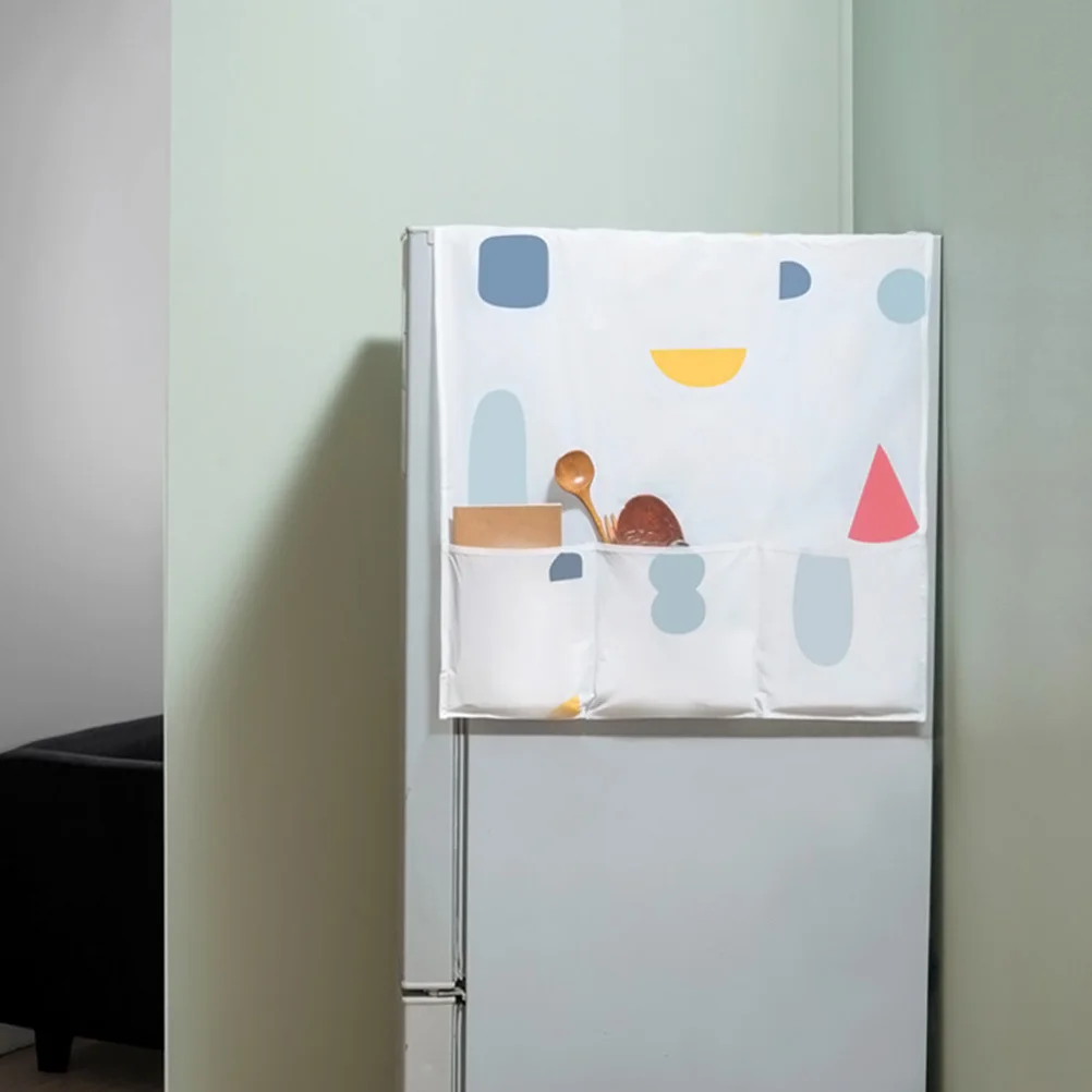 

Geometric Print Refrigerator Dust Cover with Front Pouch Holds Kitchen Essentials Keeps Fridge Clean No Impact on Cooling