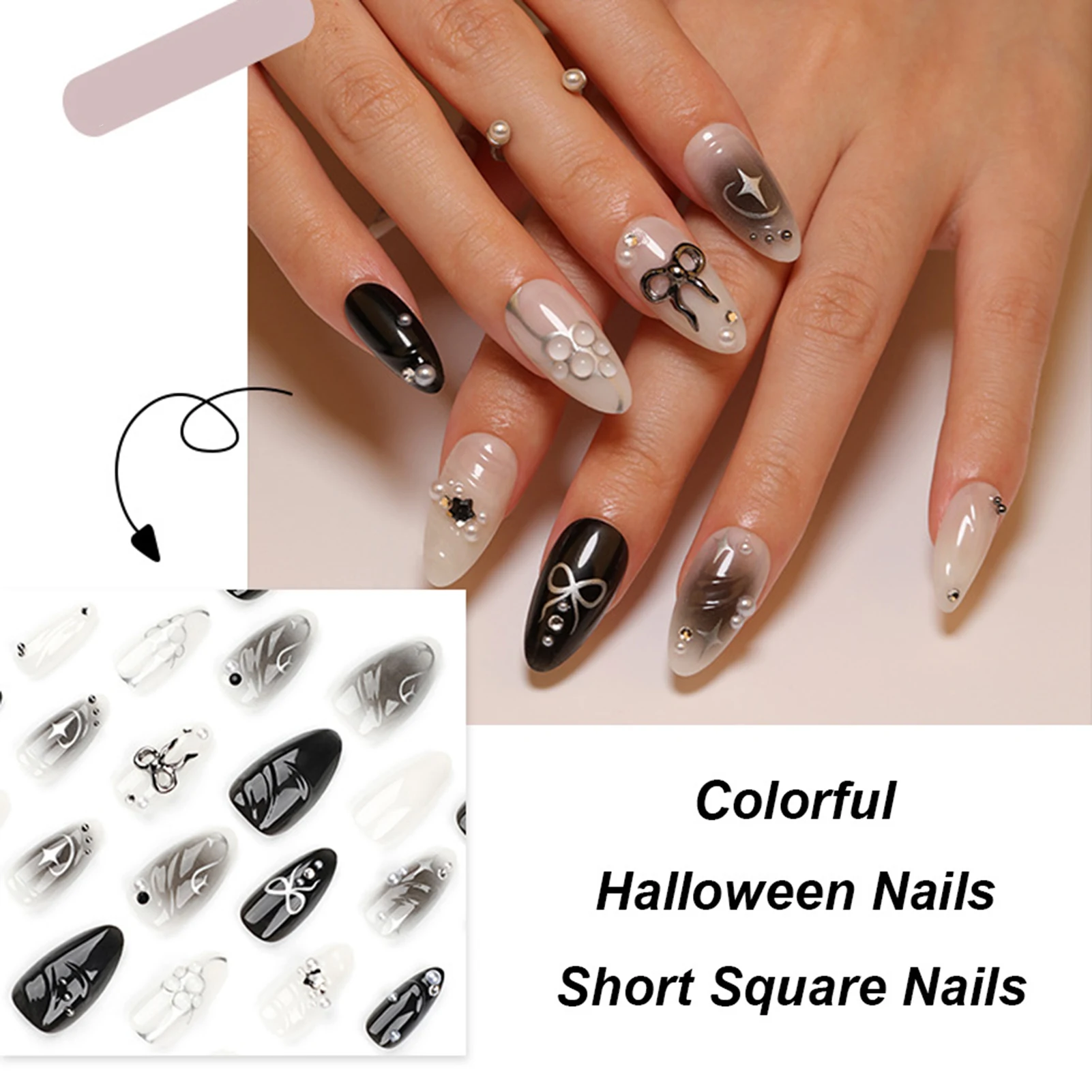 Black Smudging Artificial Nails Finger Chip-Proof Smudge-Proof Fake Nails for Hot Girl Dress Matching