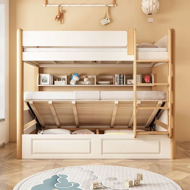 White bed Children's bed Bunk bed Double bunk Solid wood Second floor Adult two layers Mother and child High and low